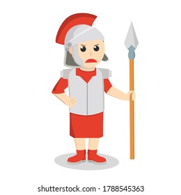 Carácter de diseño de lanza de uso de gladiador sobre fondo blanco