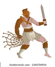 gladiator warrior in the arena with net and gladius sword
