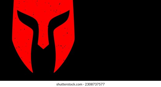 Gladiator warrior red helmet on a black background, vector banner design with copy space.