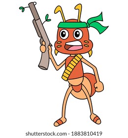 gladiator warriors carrying firearms to fight, doodle icon image. cartoon caharacter cute doodle draw