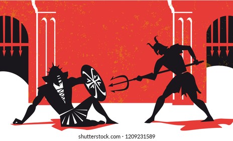 Gladiators fighting in arena