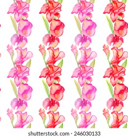 Gladiolus. Floral pattern. Vector seamless pattern for your design.