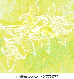 Gladiolus. Floral vector seamless pattern. Painted splashes and autumn flowers.