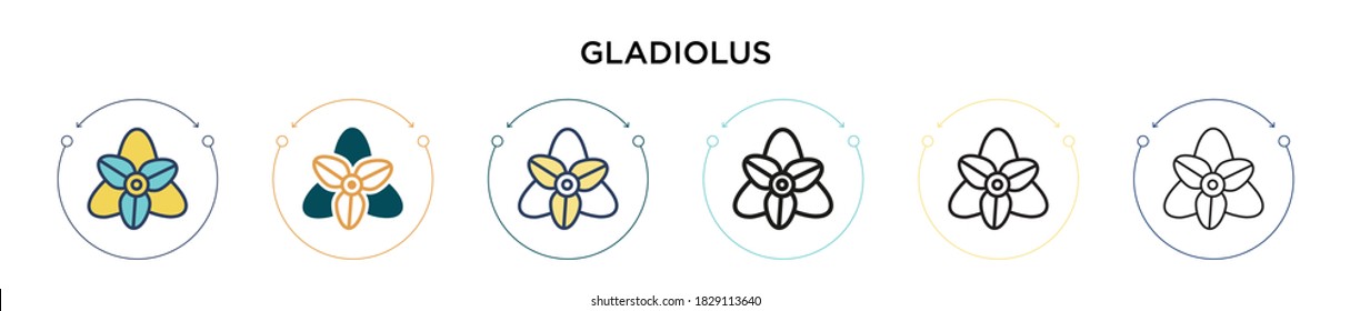 Gladiolus icon in filled, thin line, outline and stroke style. Vector illustration of two colored and black gladiolus vector icons designs can be used for mobile, ui, web