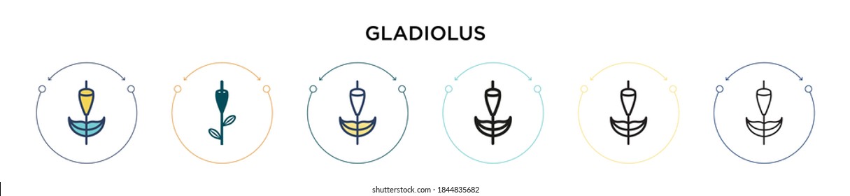 Icono de gladiolus en estilo relleno, delgado, contorno y trazo. Ilustración vectorial de dos iconos vectoriales de gladiolus de color y negro se puede utilizar para móviles, ui, web