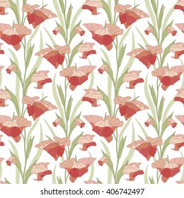 gladiolus on a white background in seamless pattern