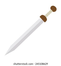 Gladius roman ancient weapon, silver sword, vector isolated on white