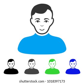 Gladness Boy Vector Pictograph. Vector Illustration Style Is A Flat Iconic Boy Symbol With Gray, Black, Blue, Green Color Versions. Person Face Has Gladness Sentiment.