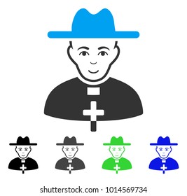Gladness Catholic Priest vector pictograph. Vector illustration style is a flat iconic catholic priest symbol with gray, black, blue, green color variants. Human face has joy sentiment.