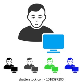 Gladness Computer Administrator vector pictograph. Vector illustration style is a flat iconic computer administrator symbol with gray, black, blue, green color versions.
