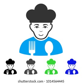 Gladness Cook vector pictogram. Vector illustration style is a flat iconic cook symbol with gray, black, blue, green color versions. Human face has joyful feeling.