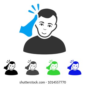 Gladness Kickboxer vector pictogram. Vector illustration style is a flat iconic kickboxer symbol with gray, black, blue, green color versions. Human face has gladness mood.