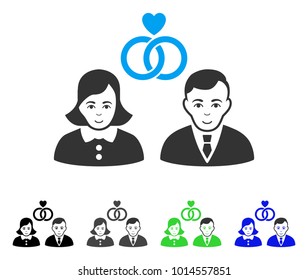 Gladness People Marriage vector pictogram. Vector illustration style is a flat iconic people marriage symbol with grey, black, blue, green color variants. Person face has enjoy mood.