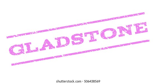Gladstone watermark stamp. Text tag between parallel lines with grunge design style. Rubber seal stamp with unclean texture. Vector violet color ink imprint on a white background.