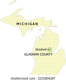 Gladwin County and city of Gladwin location on Michigan state map