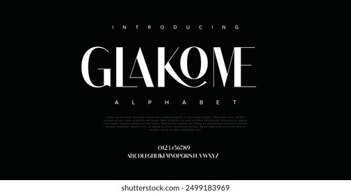 Glakome Modern abstract digital tech font. Logo creative font, type, technology, movie, digital, music, movie. Font and illustration in vector format.