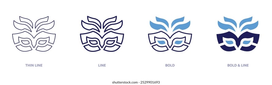 Glam carnival mask icon in 4 different styles. Thin Line, Line, Bold, and Bold Line. Duotone style. Editable stroke.