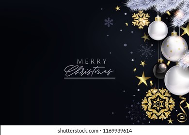 Glam Christmas Cadr With White And Black Balls