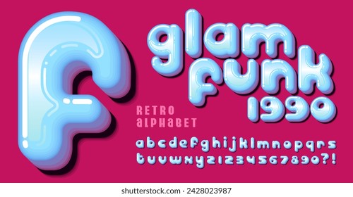 Glam Funk 1990; a retro lettering style reminiscent of edgy graphics from the early 1990s