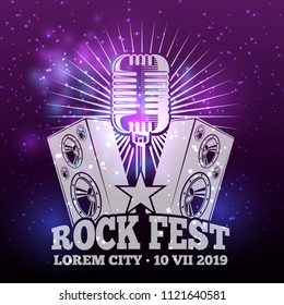 Glam music fest shiny banner and poster design. Vector illustration