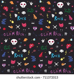 glam rock doodle cartoon funny trendy festival colorful seamless pattern