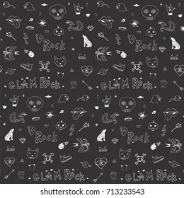 glam rock doodle cartoon funny trendy festival line art seamless pattern