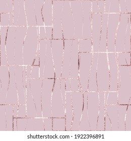 Patrón sin fisuras de cristal. Mármol rosa con efecto de hoja brillante rosa oro. Fondo de belleza. Impresión brillante. Patrón repetido, rosa dorado. Textura elegante. Papel pintado de diseño, envoltura de regalo. Vector