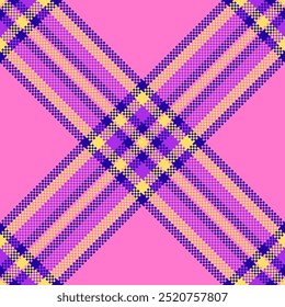 Tissu d'Image vectorielle à plaid glamour, motif argyle à carreaux harmonieux. Arrière-plan modifiable texture textile tartan dans une palette de couleurs rose et indigo.