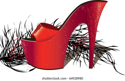 Glamor pump shoe. The vector illustration of glamor pump shoe with boa.