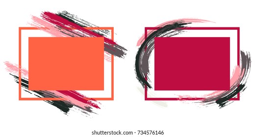 Glamor red and grey art frame set vector collection. Grunge border with painted brushstrokes background collection. Painted frames advertising graphic design templates for banner, flyer, poster, card.