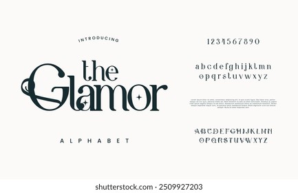 Tipografía de glamour de belleza de moda elegante minimalista serif italic Fuentes decorativas de la boda vintage logotipos retro. Logotipo de alfabeto de fuente de lujo mínimo. Ilustración vectorial