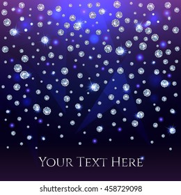 Glamorous banner for Your text with sparkling diamonds on a dark stylish background.