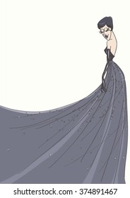 Glamorous, beautiful, seductive woman in high fashion black dress.