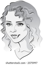 Glamorous Beautiful Woman's portrait. Grayscale vector illustration