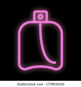 glamorous bright pink perfume, neon on a black background. cute perfume in a rectangular package with a dispenser for application to the skin. icon for perfume bars. vector illustration.