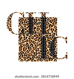 Glamorous Chic typography design featuring leopard animal print and shiny rhinestone studs. Perfect for Y2K fashion apparel, streetwear t-shirts, and trendy boutique graphic prints.