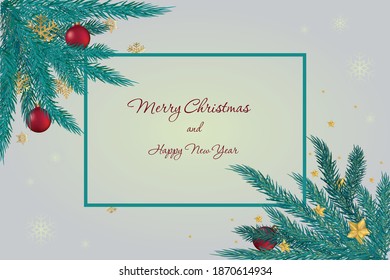 
Glamorous christmas frame with red balls and gold stars