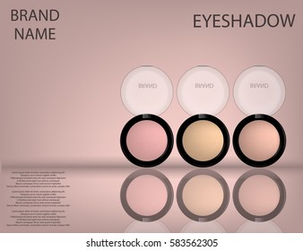 Glamorous eye shadow products, design in 3d on the  sparkling effects background. Mockup 3D Realistic Vector illustration for design, template