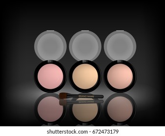 Glamorous eye shadow products, design in 3d on the  black background. Mock-up 3D Realistic Vector illustration for design, template