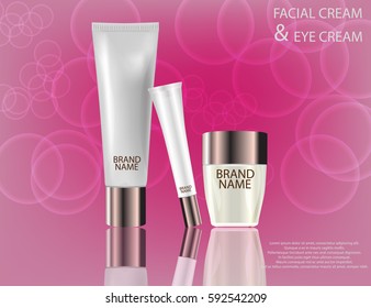 Glamorous face Beauty Care Products Packages on the  sparkling effects background. Mock-up 3D Realistic Vector illustration for design, template