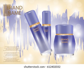 Glamorous face Beauty Care Products Packages on the  sparkling effects background. Mock-up 3D Realistic Vector illustration for design, template