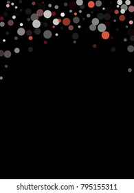 Glamorous festive round confetti background in red, white and grey on black. Rich vector  pattern, birthday party celebration background. Holiday confetti circles in trendy style.