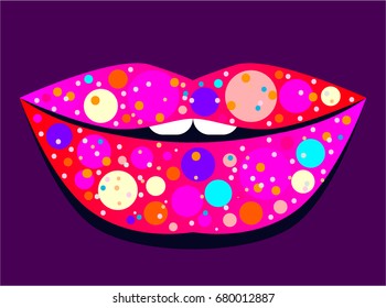 Glamorous gloss shiny lips. Evening make-up. Vector illustration