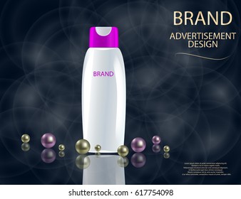 Glamorous Hair Care Products Packages on the  sparkling effects background. Mock-up 3D Realistic Vector illustration for design, template