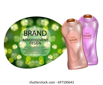 Glamorous Hair Care Products Packages Mock-up 3D Realistic Vector illustration for design, template