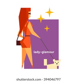 Glamorous Lady  Abstract Figure Flat Illustration Design  With Text
