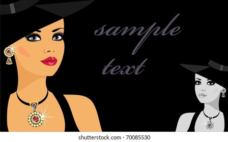 glamorous lady in the jewelry and a hat