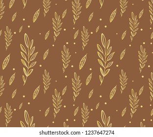 Glamorous leaves seamless pattern design. Great for springtime modern fabric, wallpaper,golden elements, invitations, packaging design projects. Surface pattern design.