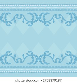 Glamorous luxury underwater blue element border pattern in light blue theme color. Beautiful hand drawn and geometric argyle diamond element design for clothing ceramics tiles floor ceramics frame rug
