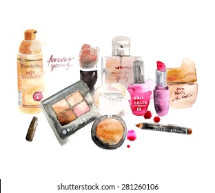 Glamorous make up watercolor cosmetics background